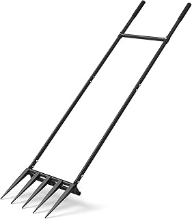 Black 5 Steel Tines 15-inch BroadFork Garden Tool with 55-inch Durable U-Shaped Handles