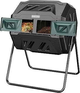 East Oak 43-Gal Dual Chamber Compost Tumbler with Sliding Doors and Aeration System