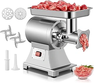 Commercial 1100W Electric Heavy Duty Meat Grinder with 2 Blades, 2 Cutting Plates, Sausage Tube