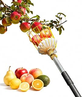 13.5FT Fruit Picker with Basket, Apple Picking Tool 35–161" Adjustable Pole, Long-Handle Mango Grabber, Tree Fruit Catcher for Harvesting Lemon Pear Orange Avocado Peach Citrus Grapefruit