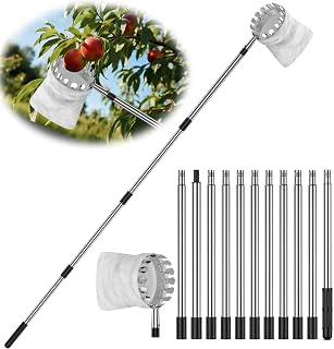 BURMONG 13.8 FT Telescoping Fruit Picker Pole with Soft Basket