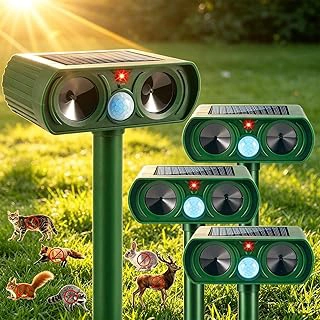 4-Pack Solar Ultrasonic Outdoor Animal Repellent, Waterproof with Motion Sensor