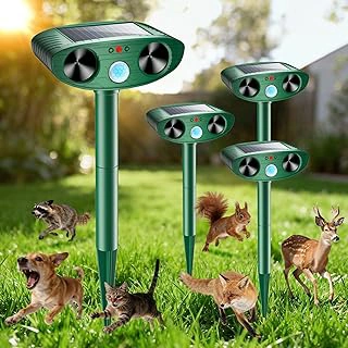 4-Pack Solar Ultrasonic Outdoor Animal Repellent with Motion Sensor