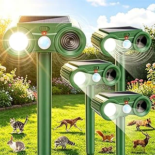 4-Pack Solar Ultrasonic Outdoor Animal Repeller with Motion Sensor & Flashing Light