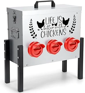TGEYD 30 lb Outdoor Metal Chicken Feeder with 6 No-Waste Ports & Adjustable Height