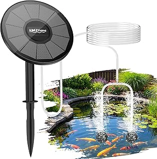 AMZtime 3W 2200mAh Solar Pond Aerator with Air Pump, 2 Modes, Air Stone & Hose