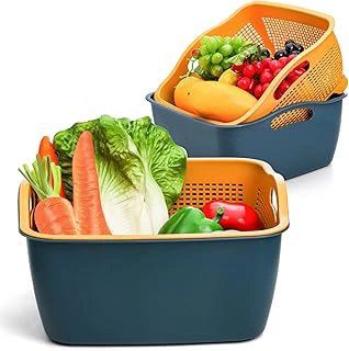 Jucoan 2 Pack 9 & 8 Quart Double-Layer Plastic Strainer Colander Bowl Set