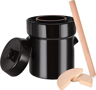 Fermentation Crock 5 Liter / 1.3 Gallon with Lid, Weights & Pounder - Ceramic Kit