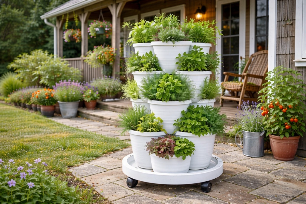 VECELO 5 Tier Vertical Garden Planter, Self Watering Stackable Planters with Wheels