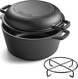 Velaze 5QT Pre-Seasoned Cast Iron Dutch Oven Pot with Skillet Lid