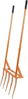 56 Inch 5-Tine Heavy Duty Broadfork, Orange Rust-Resistant with Widened Foot Pedal