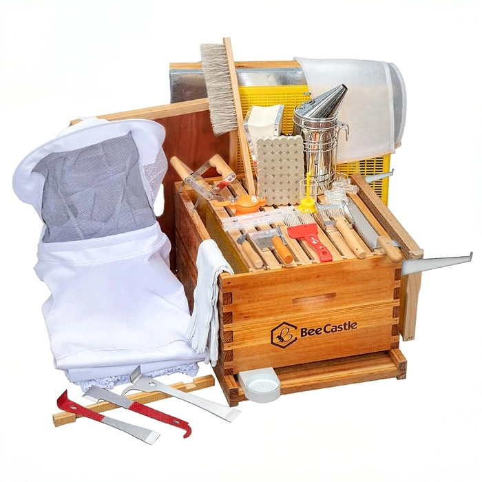BeeCastle 10-Frame Beehive Starter Kit, Beeswax-Dipped, with Tool Set and Bee Suit