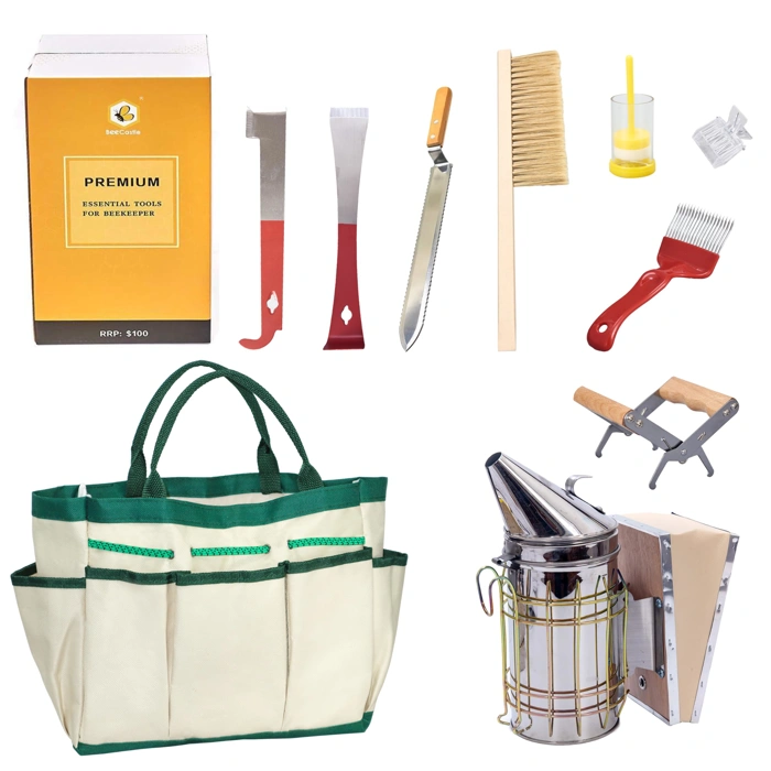 BeeCastle 9-Piece Beekeeping Tools Kit with Organizer Tote and Bee Smoker