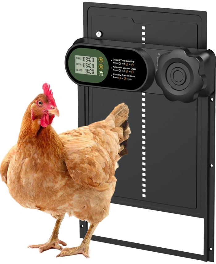 Budsom Automatic Aluminum Chicken Coop Door with LCD, Anti-Pinch Sensor & Timer