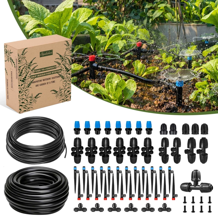 Spalolen Push-to-Connect Drip Irrigation System with Adjustable Emitters