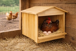 Three compartment wall mounted chicken nesting box