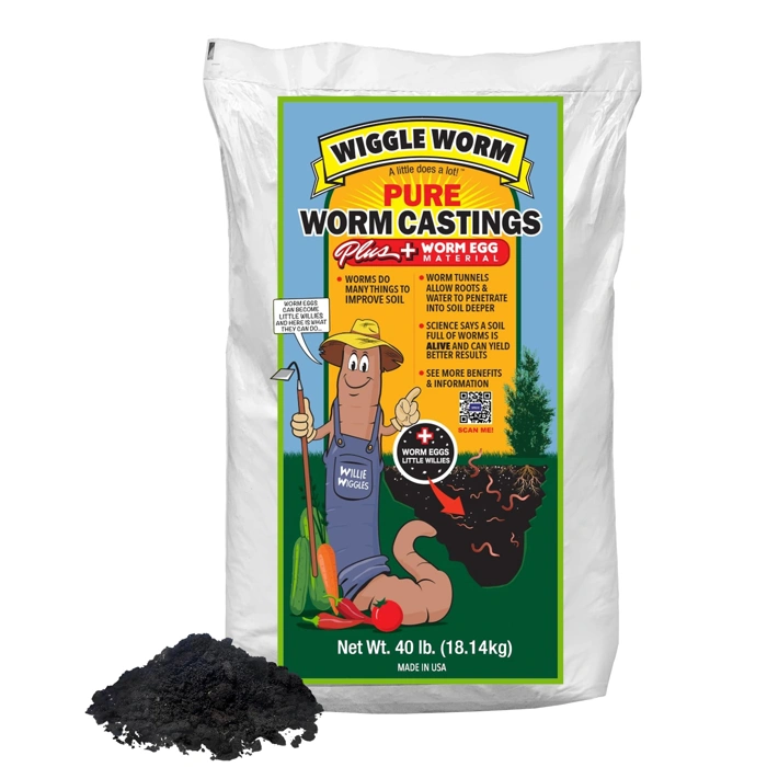 Wiggle Worm 100% Pure Worm Castings Plus Worm Egg Material, 40lbs