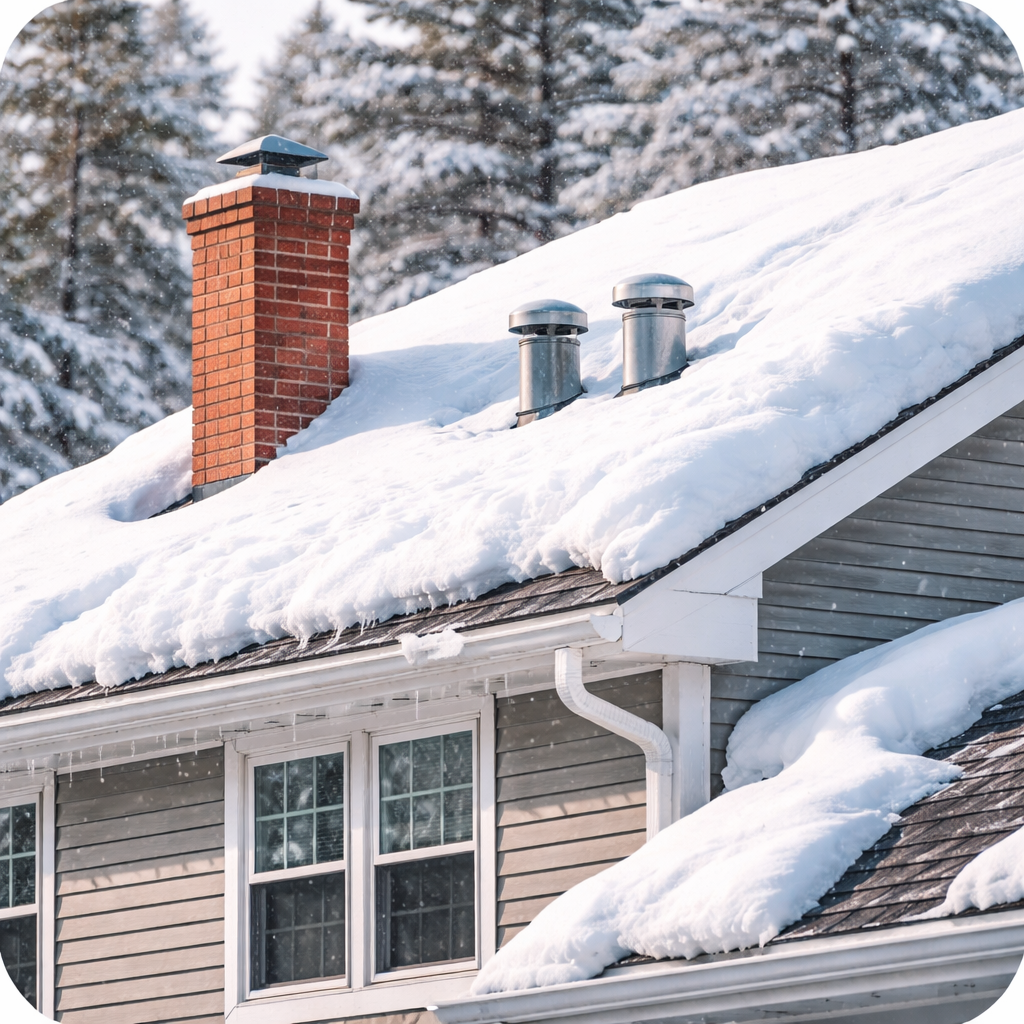 Canadian home in winter with cleared roof, gutters, and vents